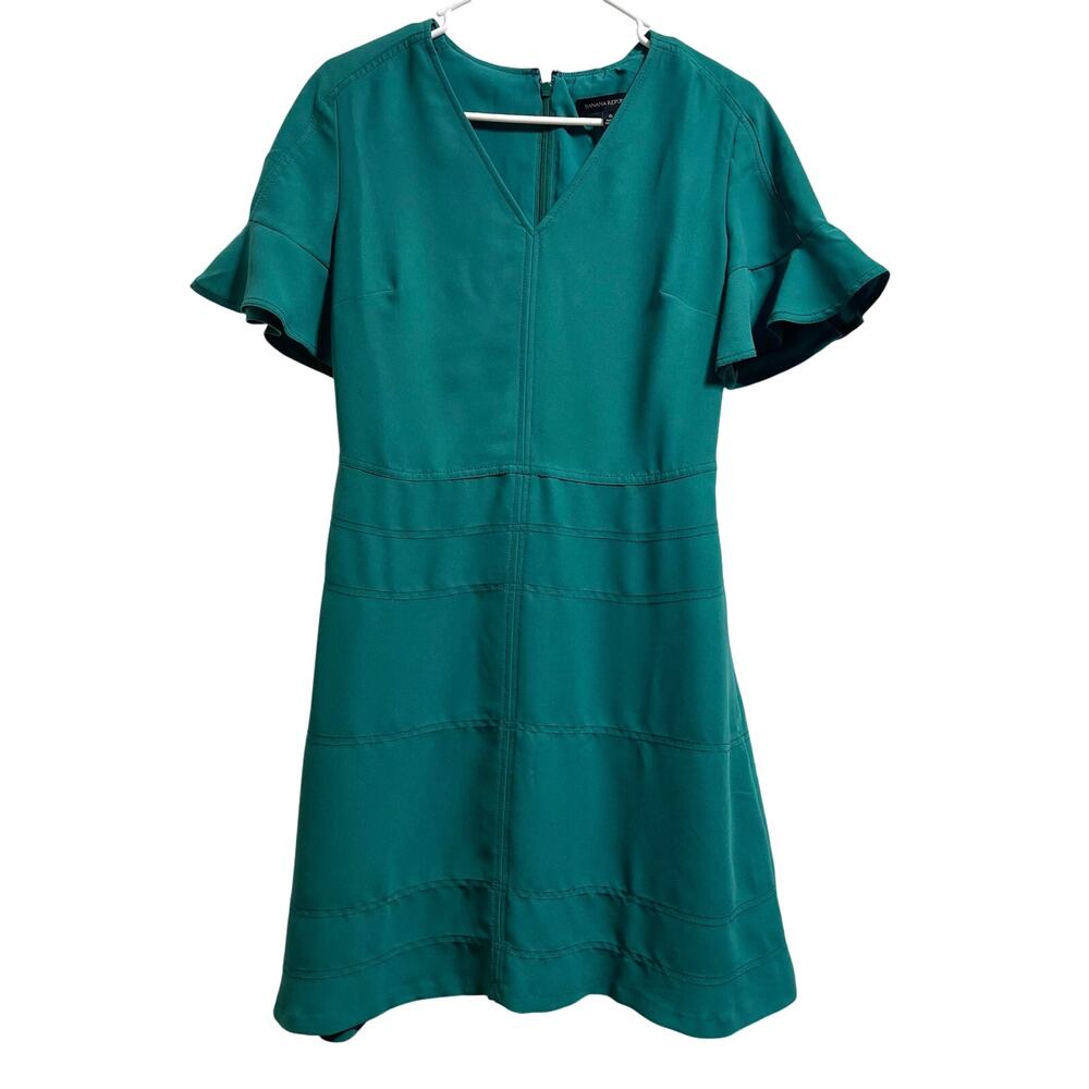 Banana Republic Green Flutter Sleeve A-Line Midi Dress Women's Sz 6